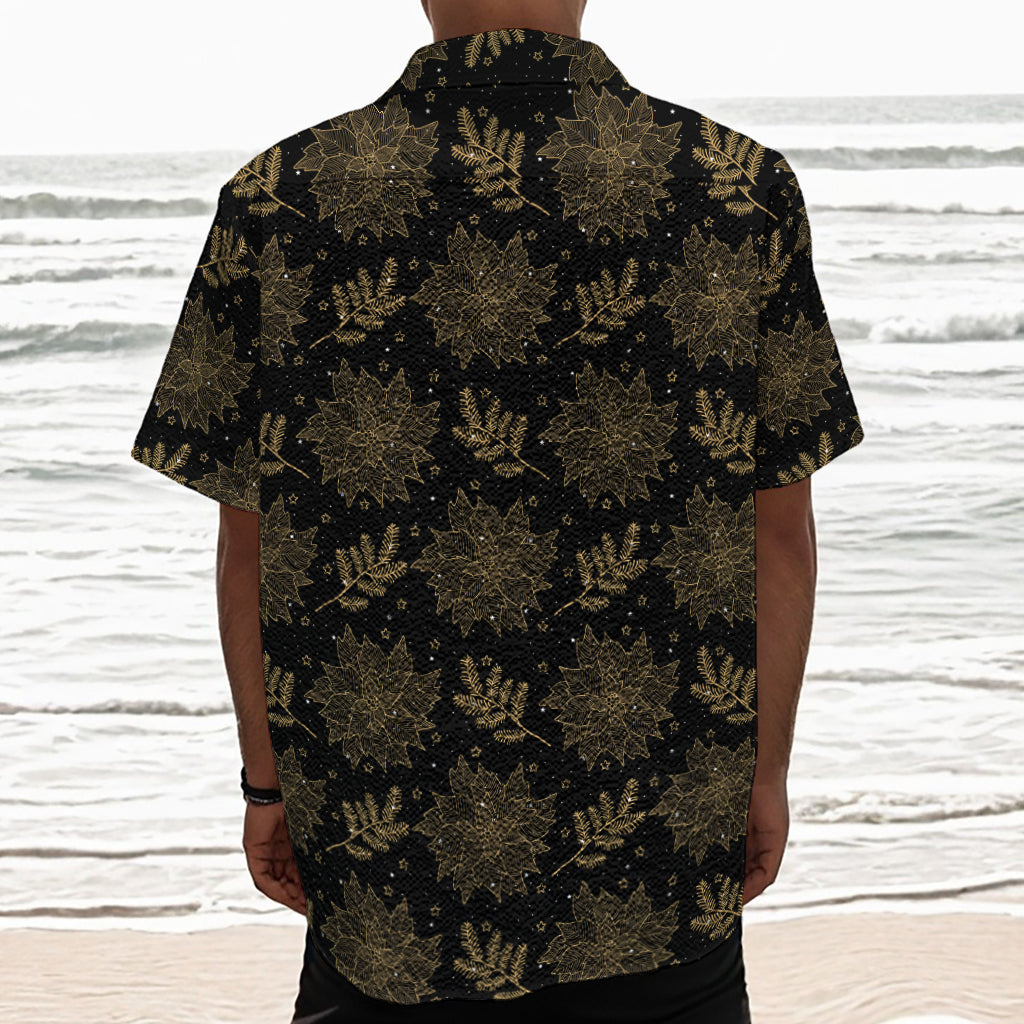Merry Christmas Poinsettia Pattern Print Textured Short Sleeve Shirt