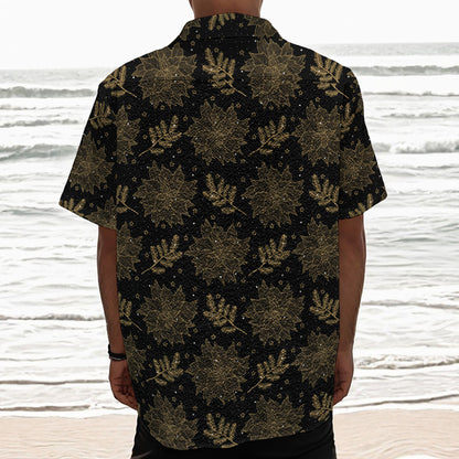 Merry Christmas Poinsettia Pattern Print Textured Short Sleeve Shirt
