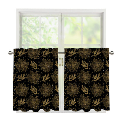 Merry Christmas Poinsettia Pattern Print Tier Curtains