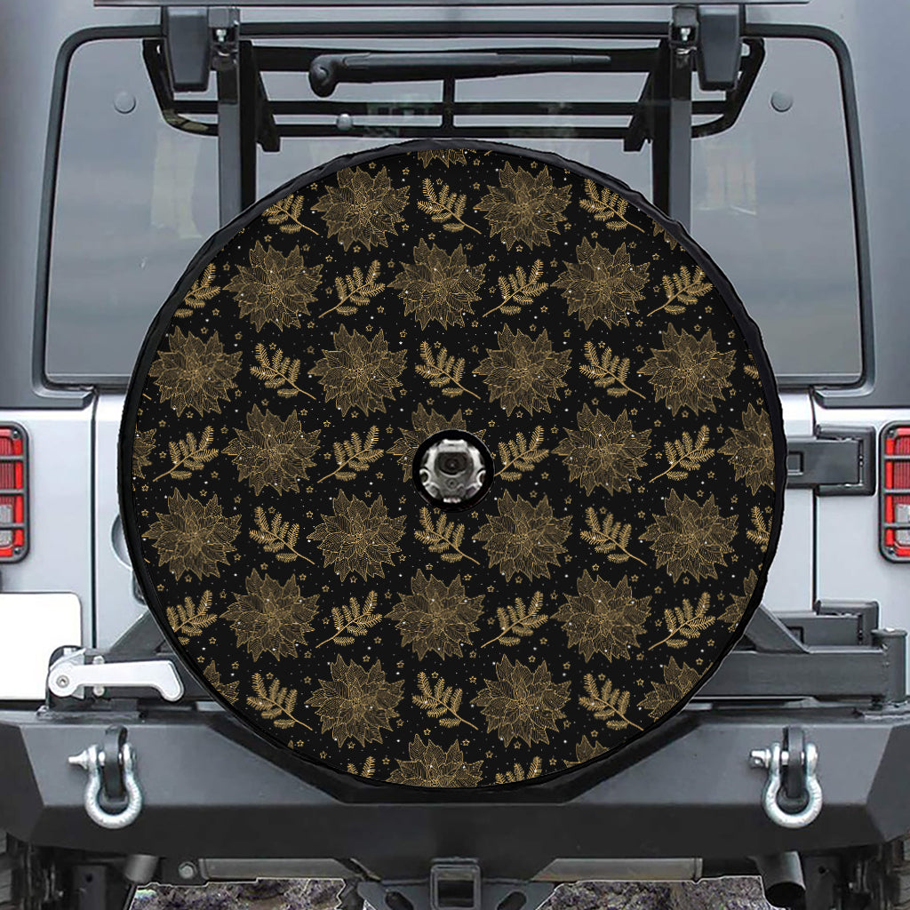 Merry Christmas Poinsettia Pattern Print Tire Cover With Camera Hole
