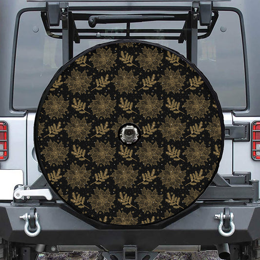 Merry Christmas Poinsettia Pattern Print Tire Cover With Camera Hole
