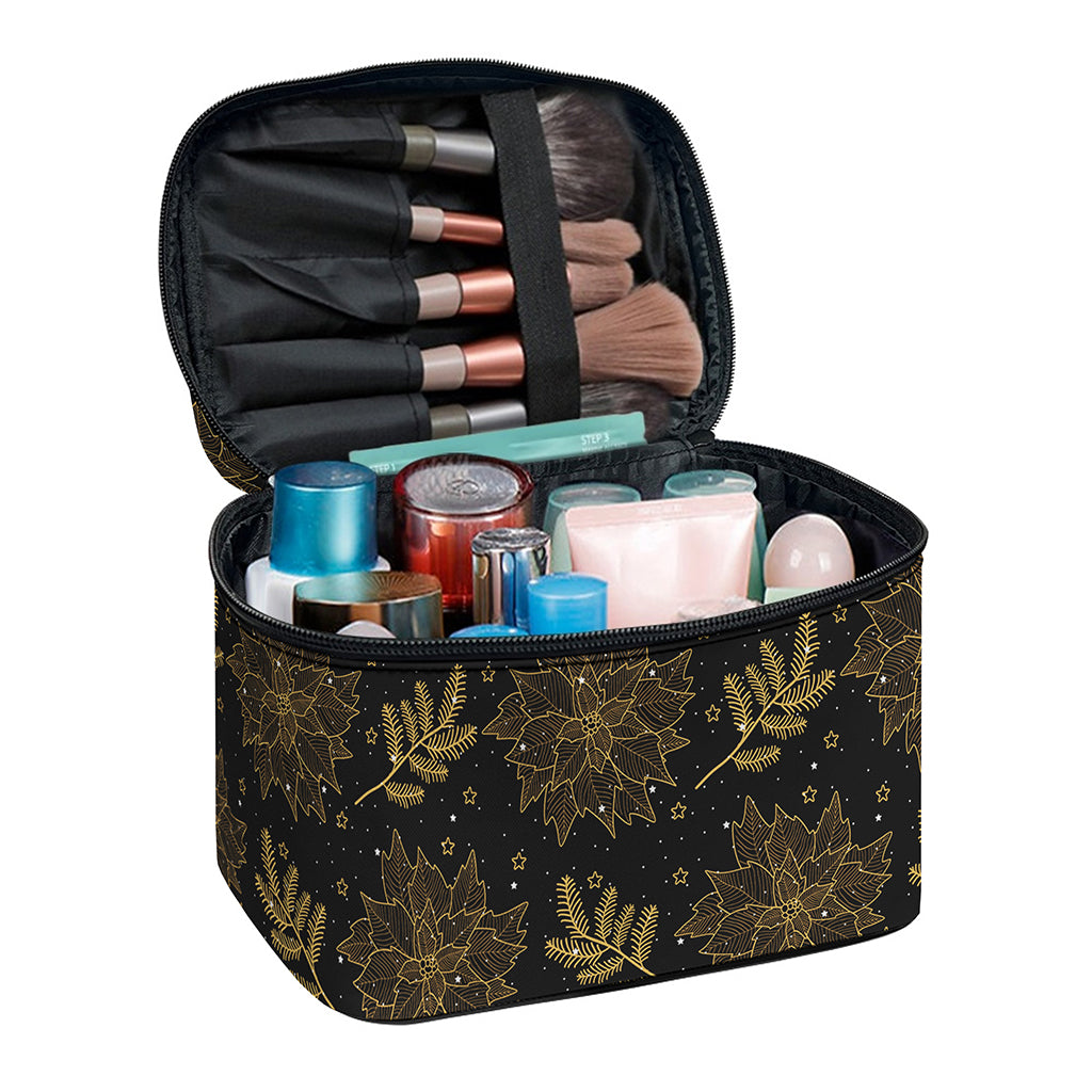 Merry Christmas Poinsettia Pattern Print Travel Makeup Bag