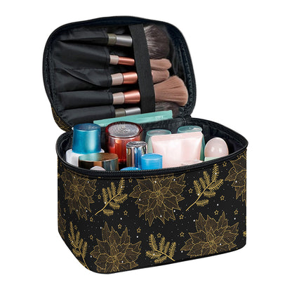 Merry Christmas Poinsettia Pattern Print Travel Makeup Bag