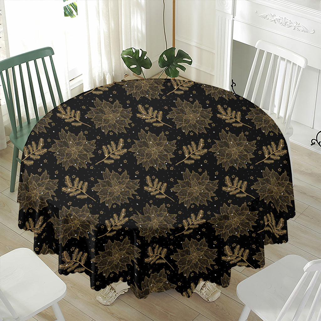 Merry Christmas Poinsettia Pattern Print Waterproof Round Tablecloth