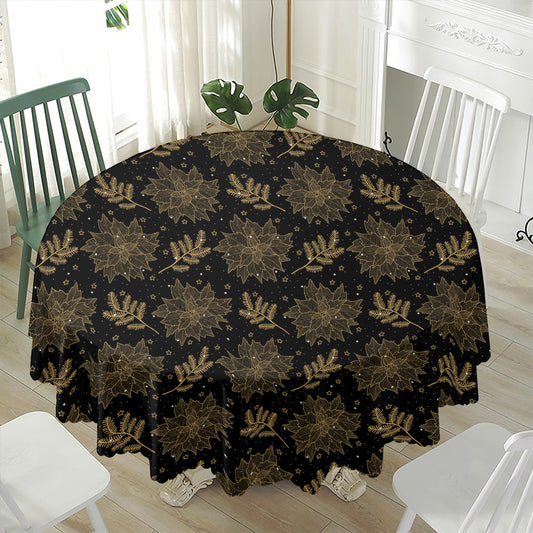 Merry Christmas Poinsettia Pattern Print Waterproof Round Tablecloth