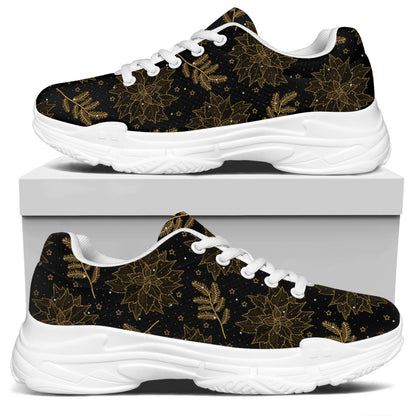 Merry Christmas Poinsettia Pattern Print White Chunky Shoes