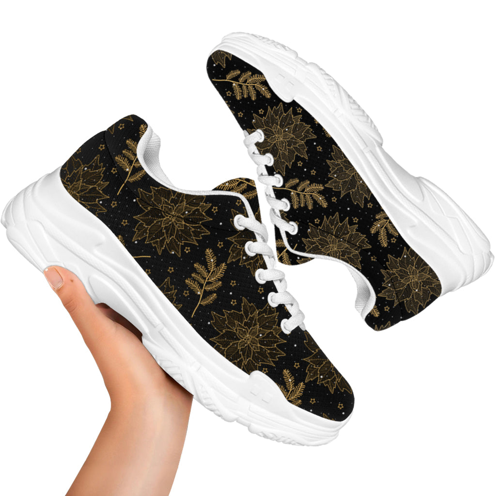 Merry Christmas Poinsettia Pattern Print White Chunky Shoes