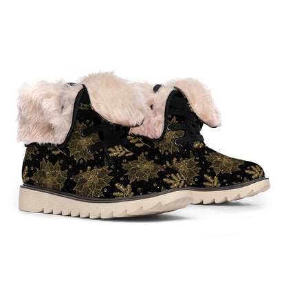 Merry Christmas Poinsettia Pattern Print Winter Boots