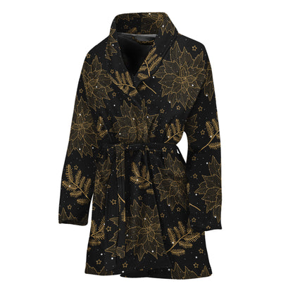 Merry Christmas Poinsettia Pattern Print Women's Bathrobe
