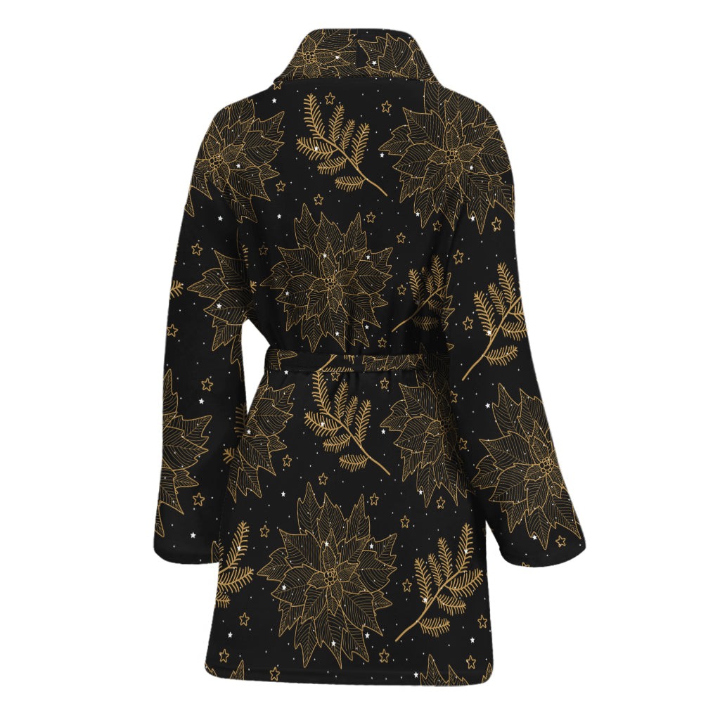 Merry Christmas Poinsettia Pattern Print Women's Bathrobe