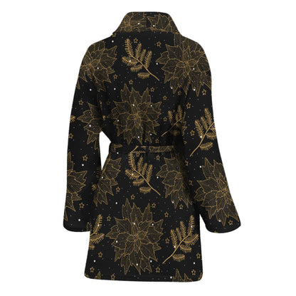 Merry Christmas Poinsettia Pattern Print Women's Bathrobe