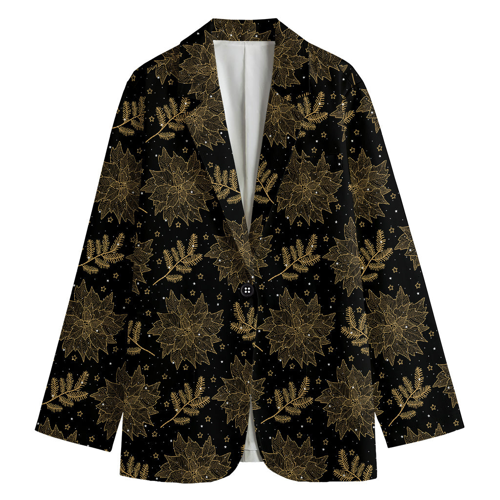 Merry Christmas Poinsettia Pattern Print Women's Cotton Blazer