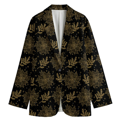 Merry Christmas Poinsettia Pattern Print Women's Cotton Blazer