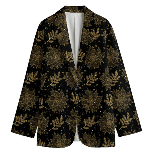 Merry Christmas Poinsettia Pattern Print Women's Cotton Blazer