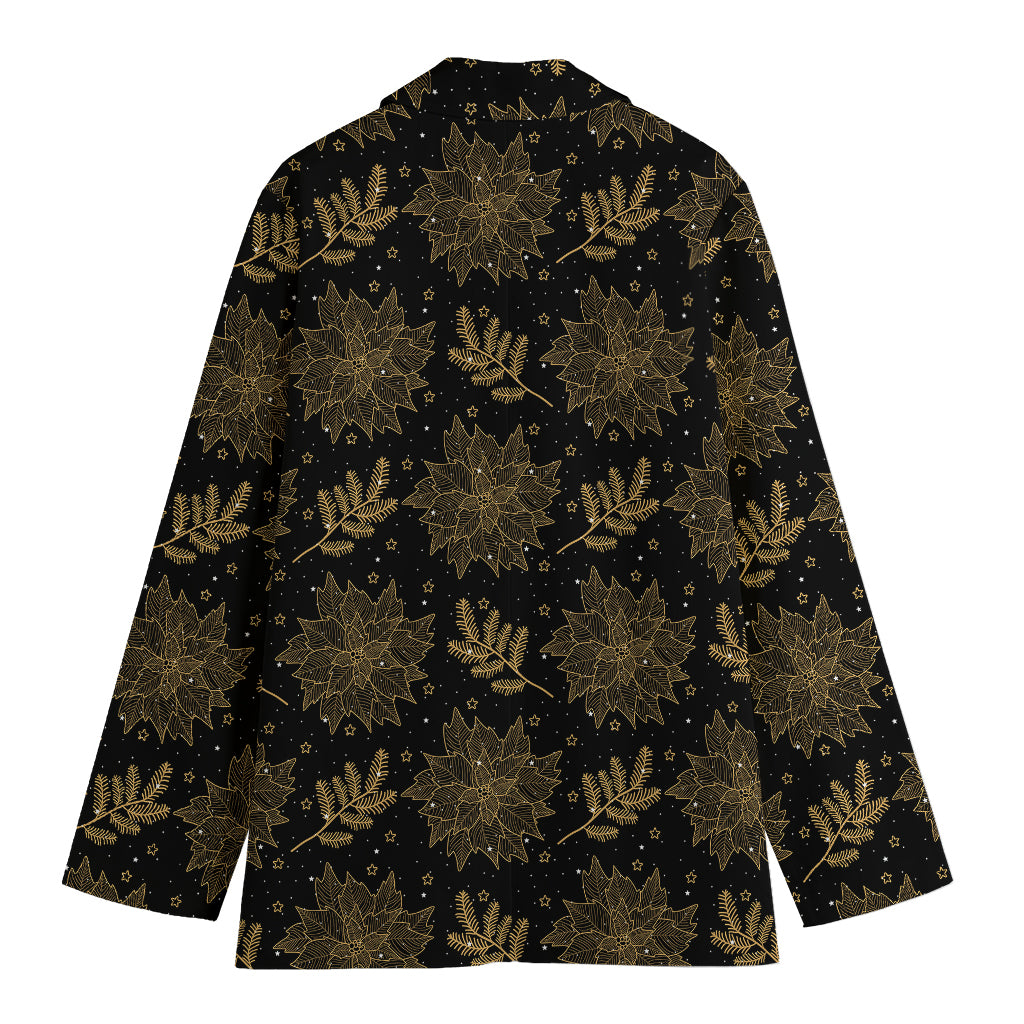 Merry Christmas Poinsettia Pattern Print Women's Cotton Blazer