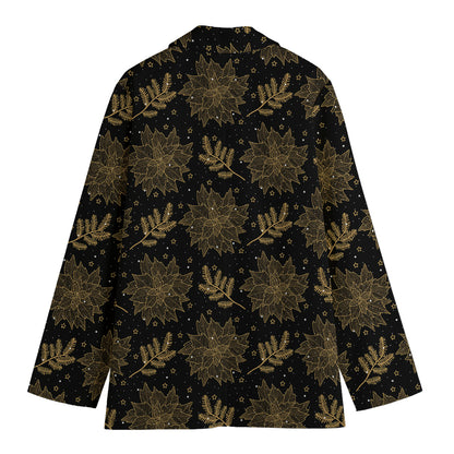 Merry Christmas Poinsettia Pattern Print Women's Cotton Blazer