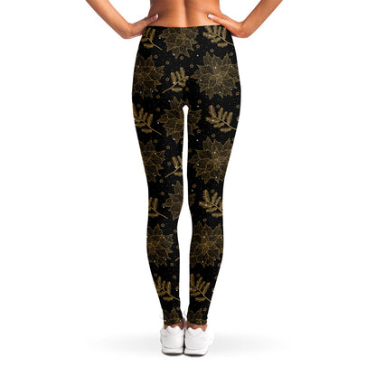 Merry Christmas Poinsettia Pattern Print Women's Leggings