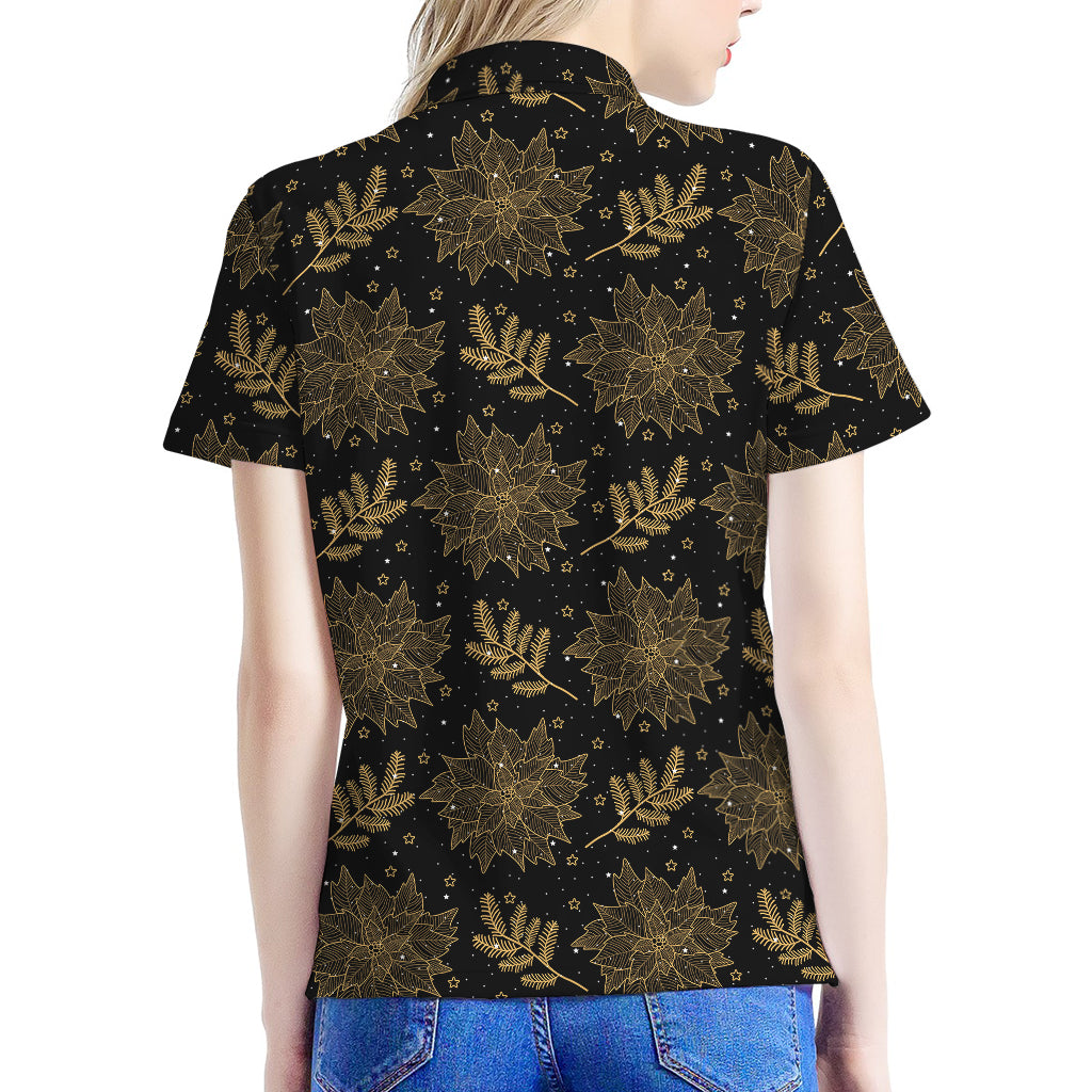Merry Christmas Poinsettia Pattern Print Women's Polo Shirt