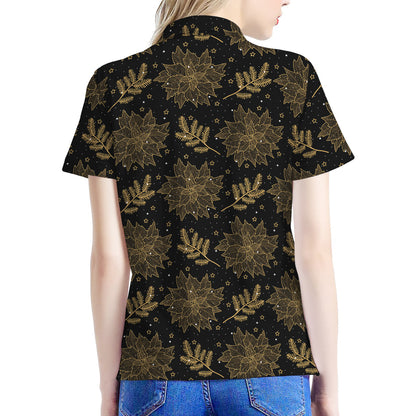 Merry Christmas Poinsettia Pattern Print Women's Polo Shirt