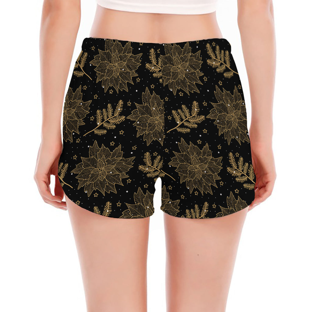 Merry Christmas Poinsettia Pattern Print Women's Split Running Shorts