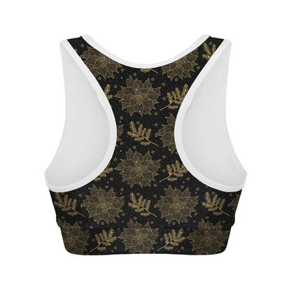 Merry Christmas Poinsettia Pattern Print Women's Sports Bra