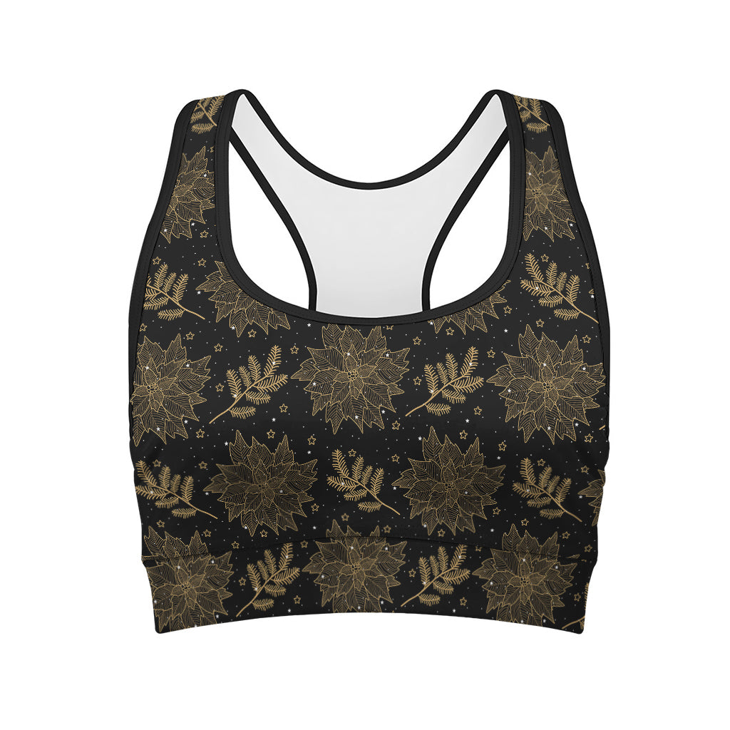 Merry Christmas Poinsettia Pattern Print Women's Sports Bra