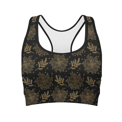 Merry Christmas Poinsettia Pattern Print Women's Sports Bra