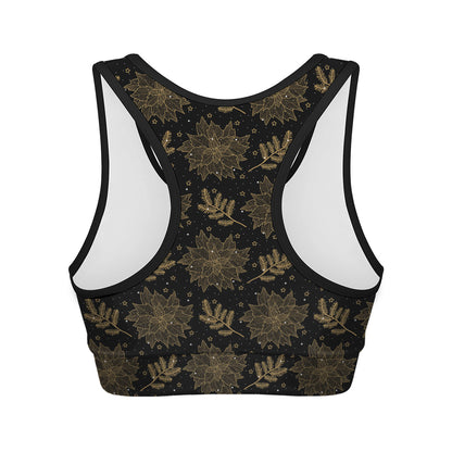 Merry Christmas Poinsettia Pattern Print Women's Sports Bra