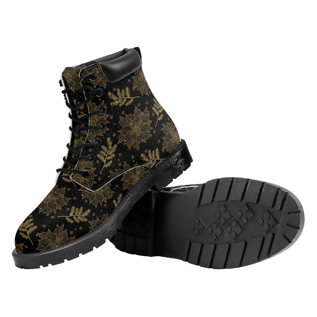 Merry Christmas Poinsettia Pattern Print Work Boots