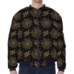 Merry Christmas Poinsettia Pattern Print Zip Sleeve Bomber Jacket
