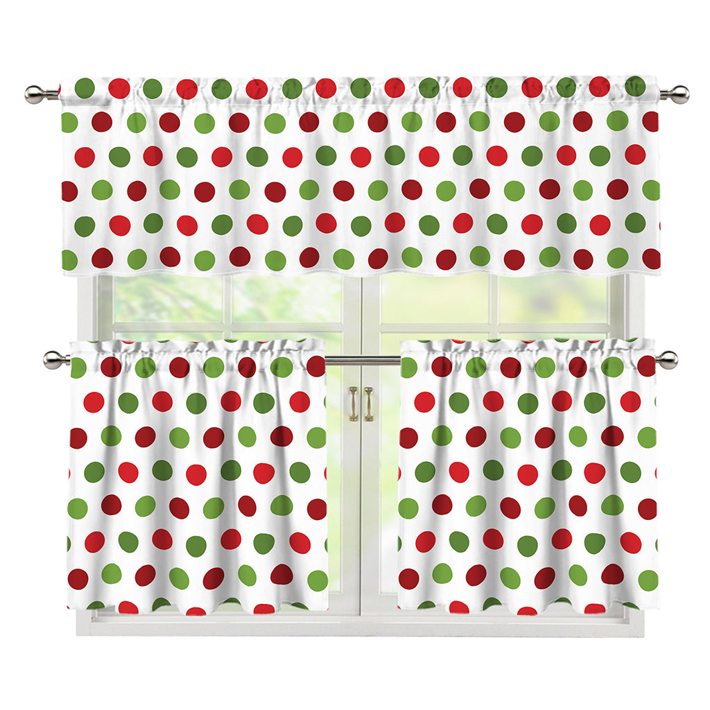 Merry Christmas Polka Dot Pattern Print 3 Piece Kitchen Curtains