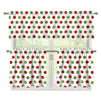 Merry Christmas Polka Dot Pattern Print 3 Piece Kitchen Curtains