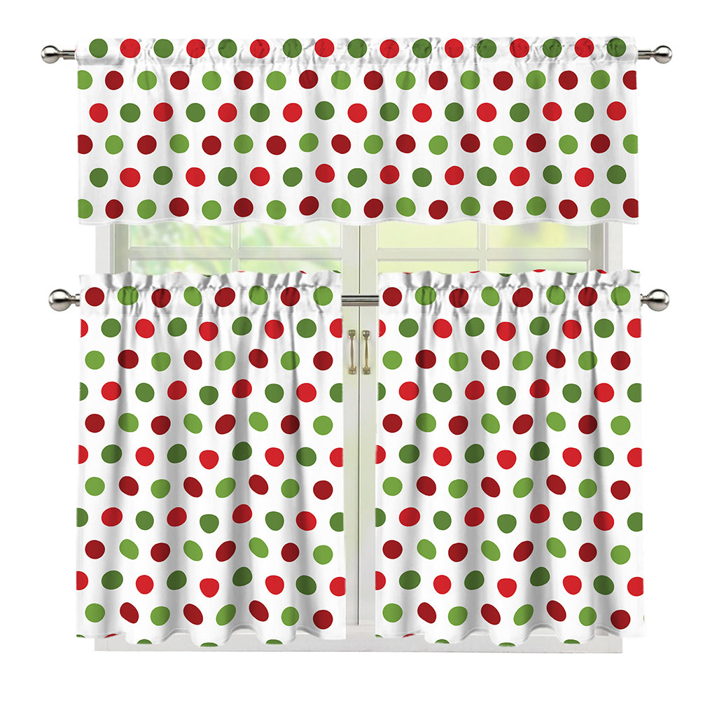 Merry Christmas Polka Dot Pattern Print 3 Piece Kitchen Curtains