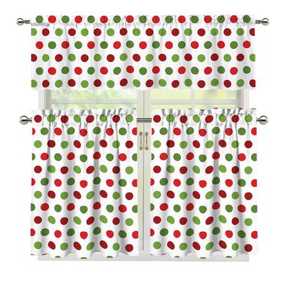 Merry Christmas Polka Dot Pattern Print 3 Piece Kitchen Curtains