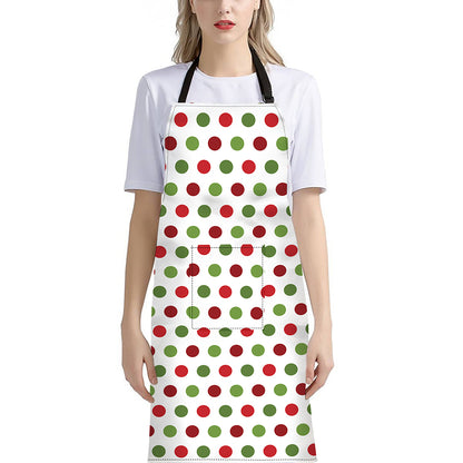 Merry Christmas Polka Dot Pattern Print Bib Apron With Pocket