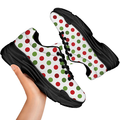 Merry Christmas Polka Dot Pattern Print Black Chunky Shoes