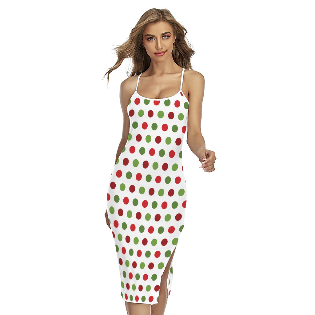 Merry Christmas Polka Dot Pattern Print Cross Back Cami Dress
