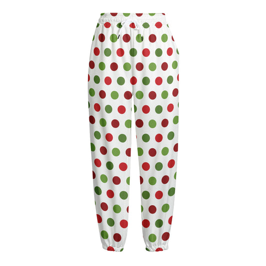 Merry Christmas Polka Dot Pattern Print Fleece Lined Knit Pants