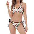 Merry Christmas Polka Dot Pattern Print Halter Scoop Tie Side Bikini