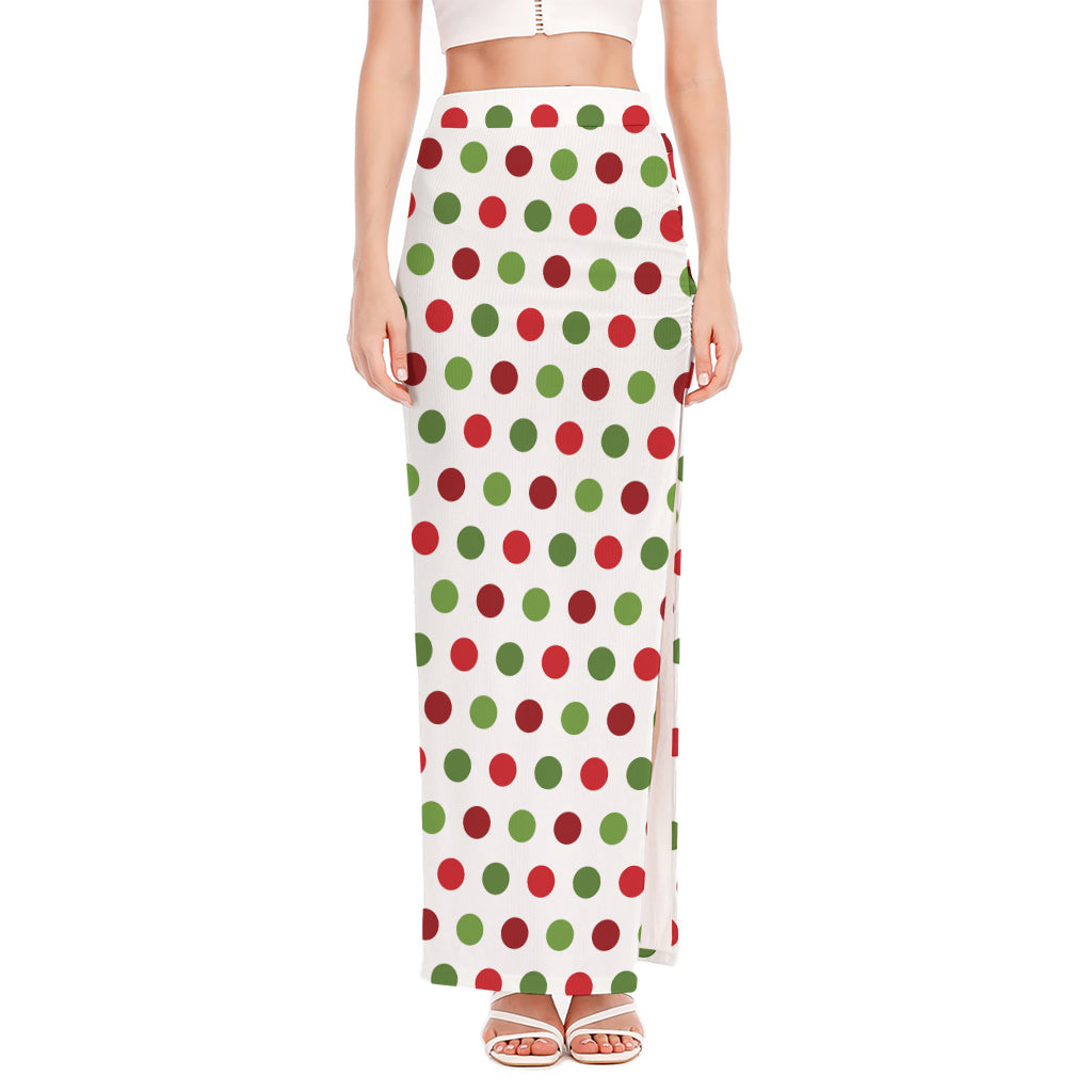 Merry Christmas Polka Dot Pattern Print High Slit Maxi Skirt