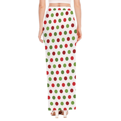 Merry Christmas Polka Dot Pattern Print High Slit Maxi Skirt