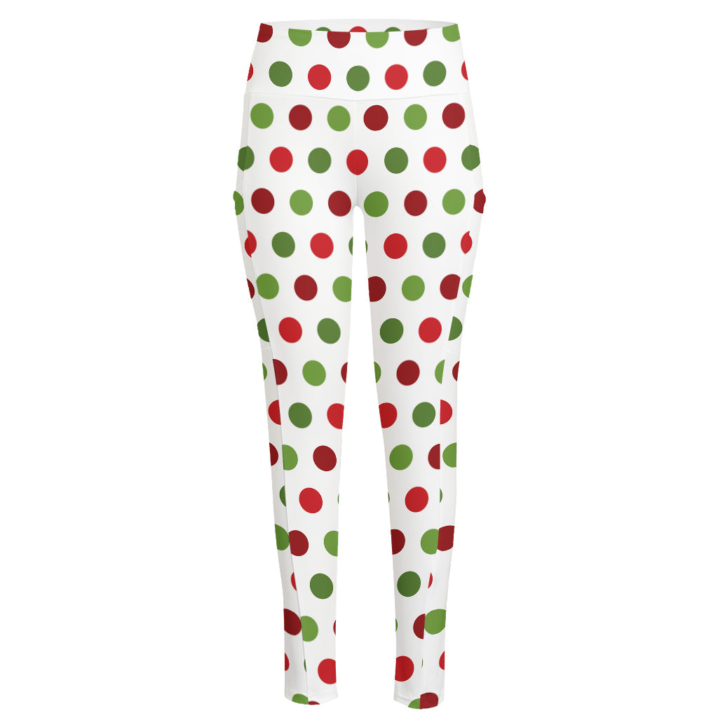 Merry Christmas Polka Dot Pattern Print High-Waisted Pocket Leggings