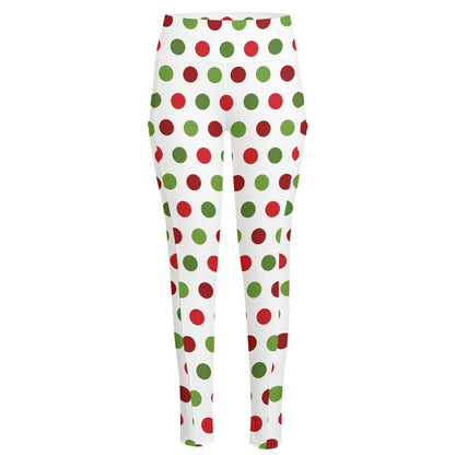 Merry Christmas Polka Dot Pattern Print High-Waisted Pocket Leggings