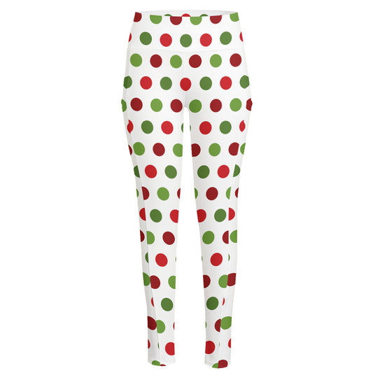 Merry Christmas Polka Dot Pattern Print High-Waisted Pocket Leggings