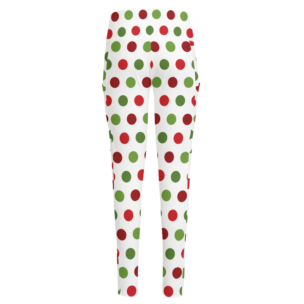 Merry Christmas Polka Dot Pattern Print High-Waisted Pocket Leggings