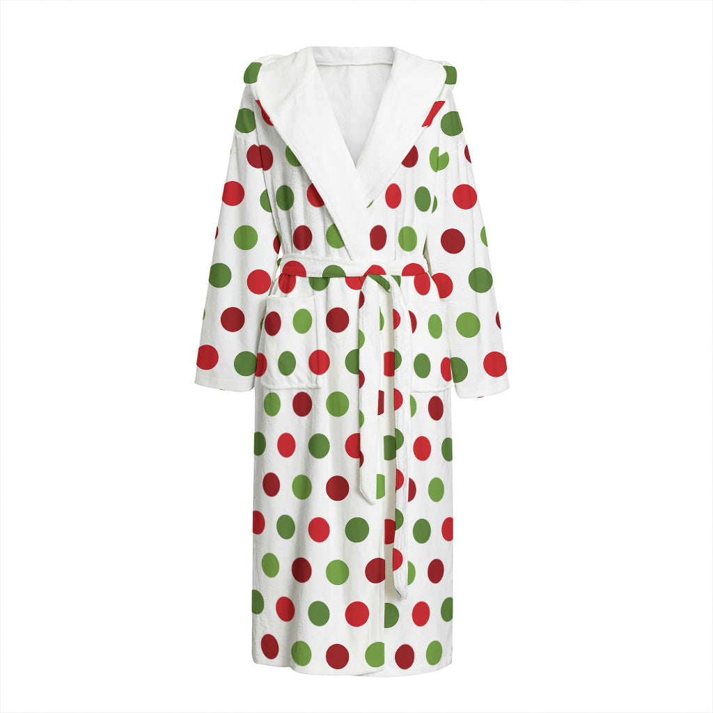 Merry Christmas Polka Dot Pattern Print Hooded Bathrobe