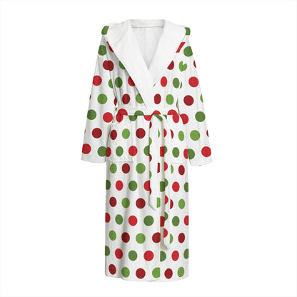 Merry Christmas Polka Dot Pattern Print Hooded Bathrobe