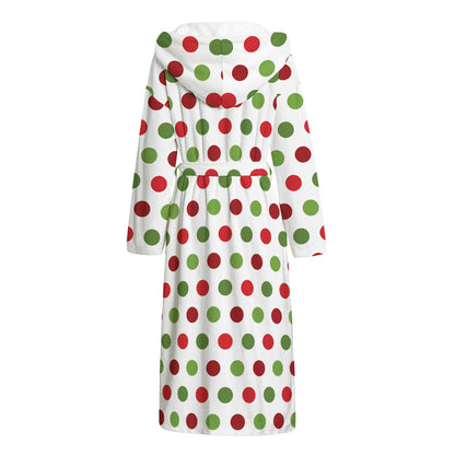 Merry Christmas Polka Dot Pattern Print Hooded Bathrobe