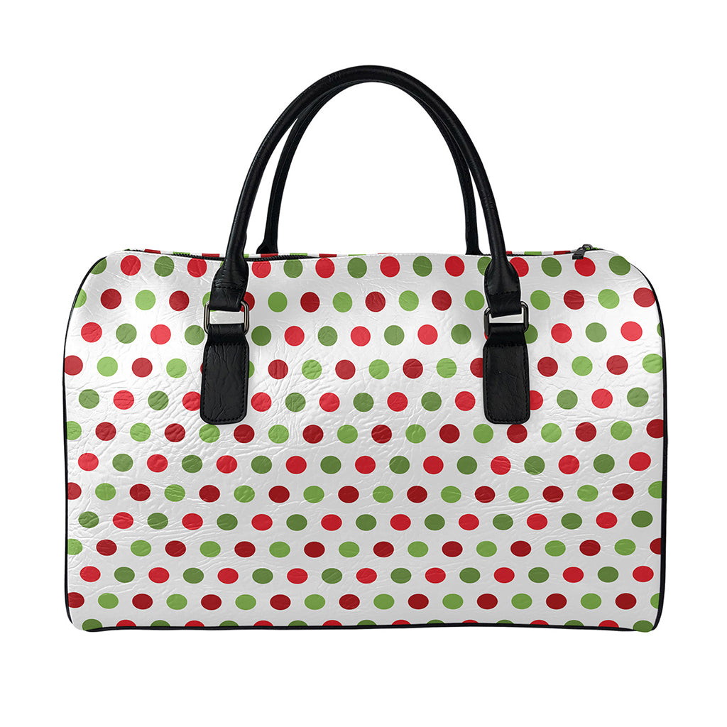 Merry Christmas Polka Dot Pattern Print Leather Duffle Bag