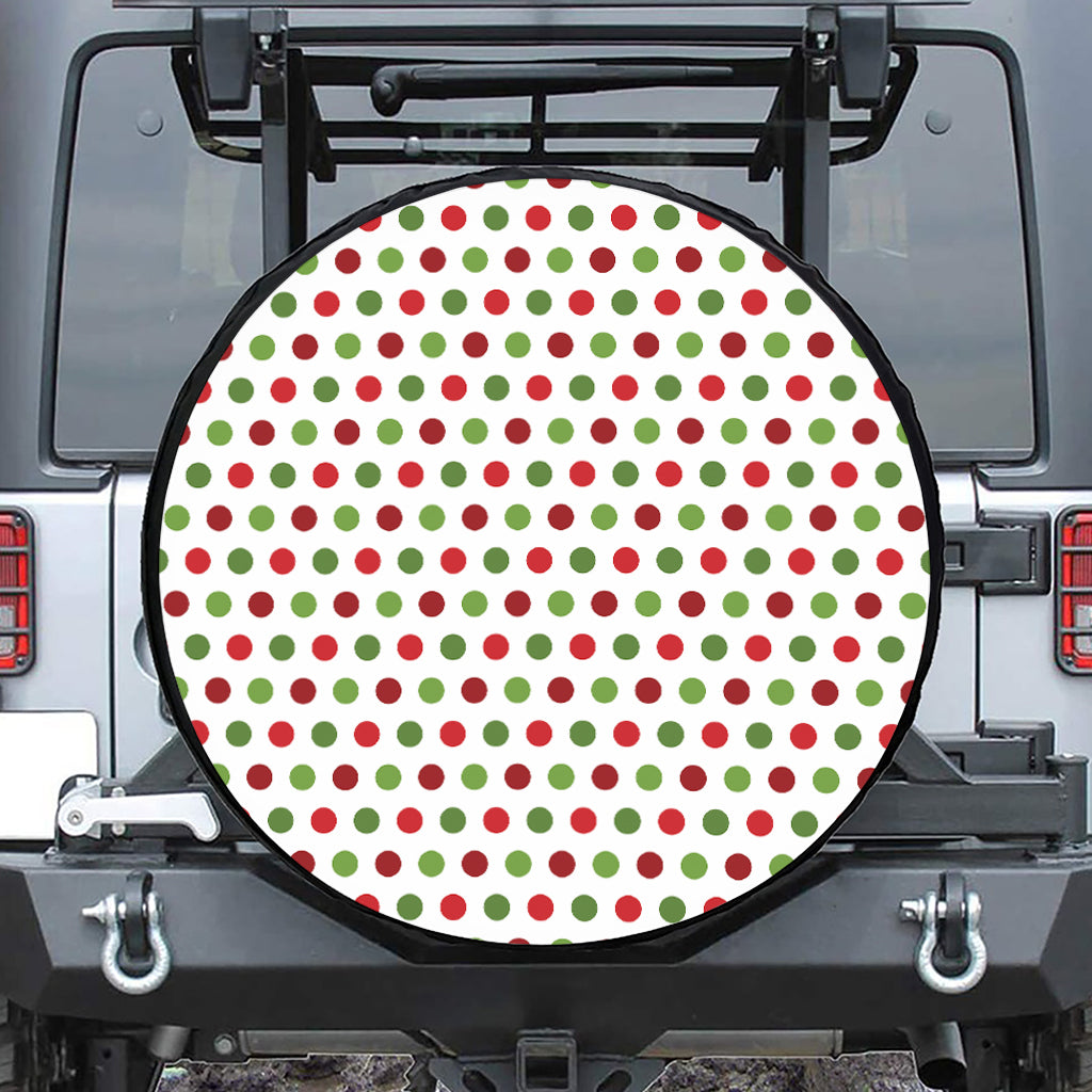 Merry Christmas Polka Dot Pattern Print Leather Spare Tire Cover